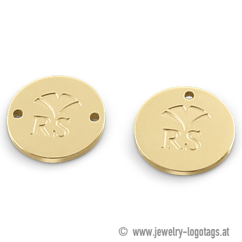 Metal logo tags, gold, round for friendship bracelets.