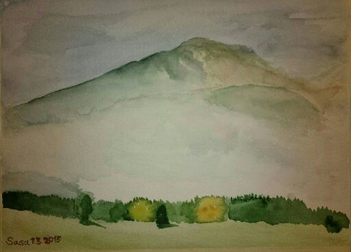 Aquarell "Spitzegel in Wolken"