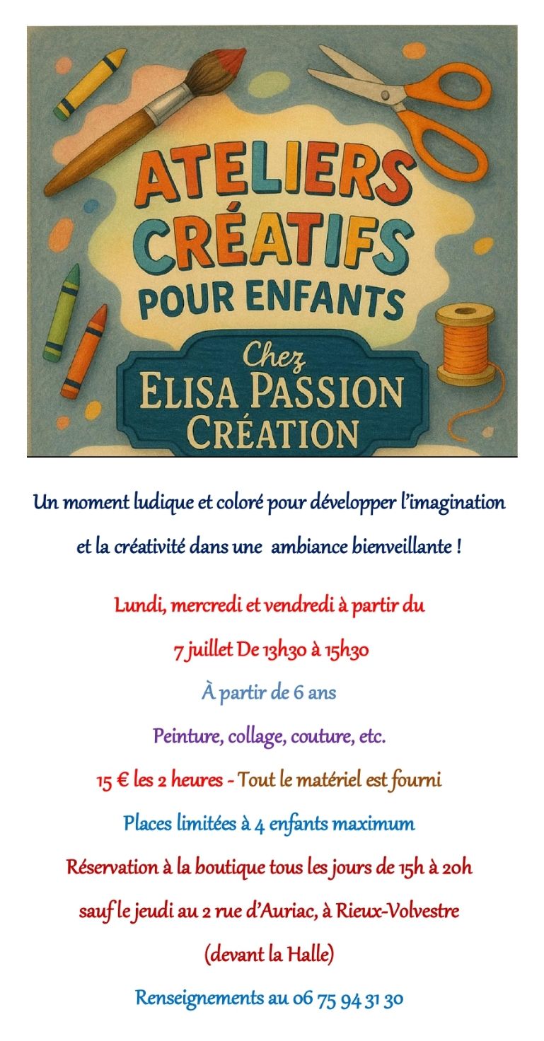Ateliers arts créatifs enfants