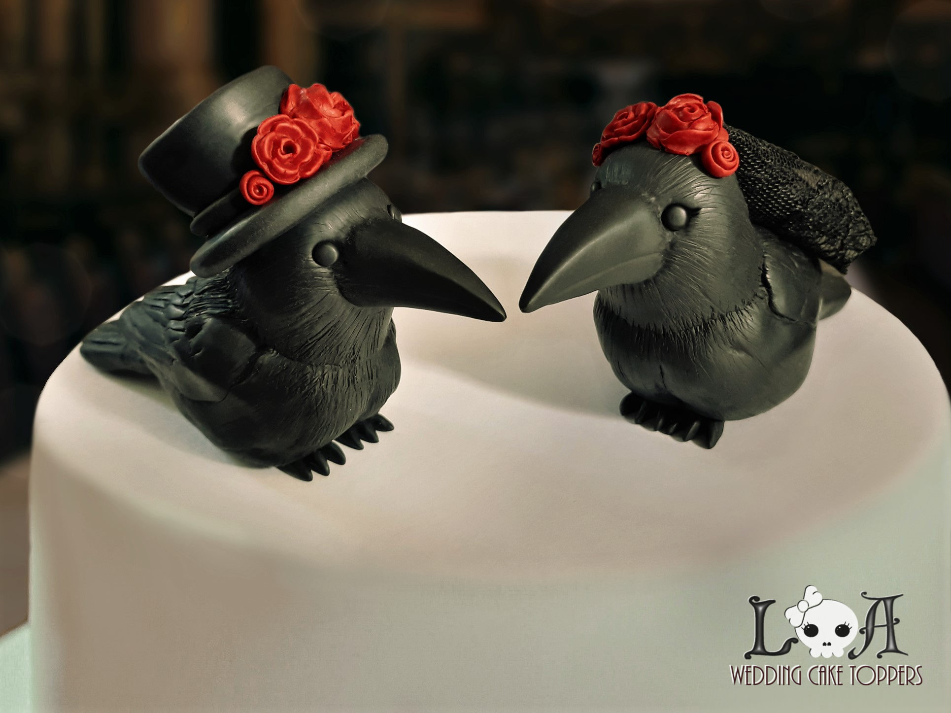 Gothic Raven Wedding Cake Toppers