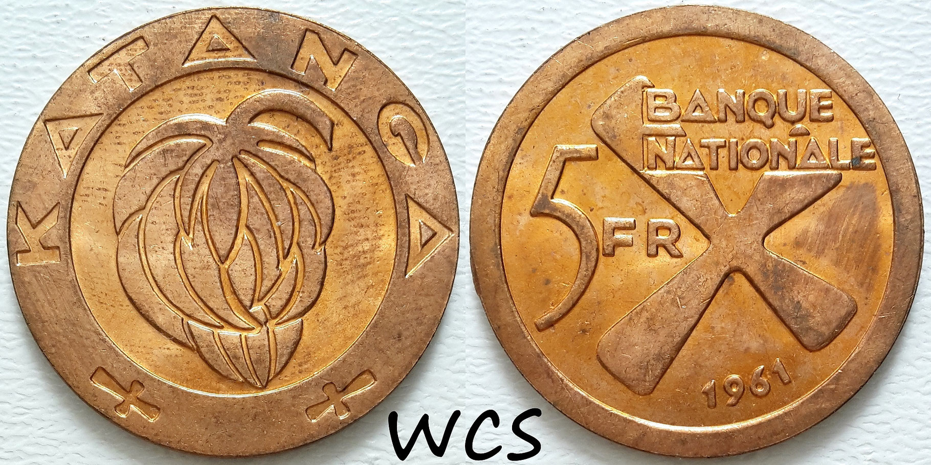 Katanga 5 Francs 1961 KM#2 UNC