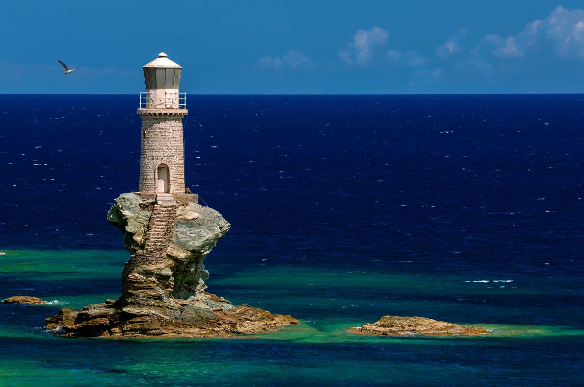 Best natural wonders in Greece - Lighthouse Tourlitis of Chora in Andros island 