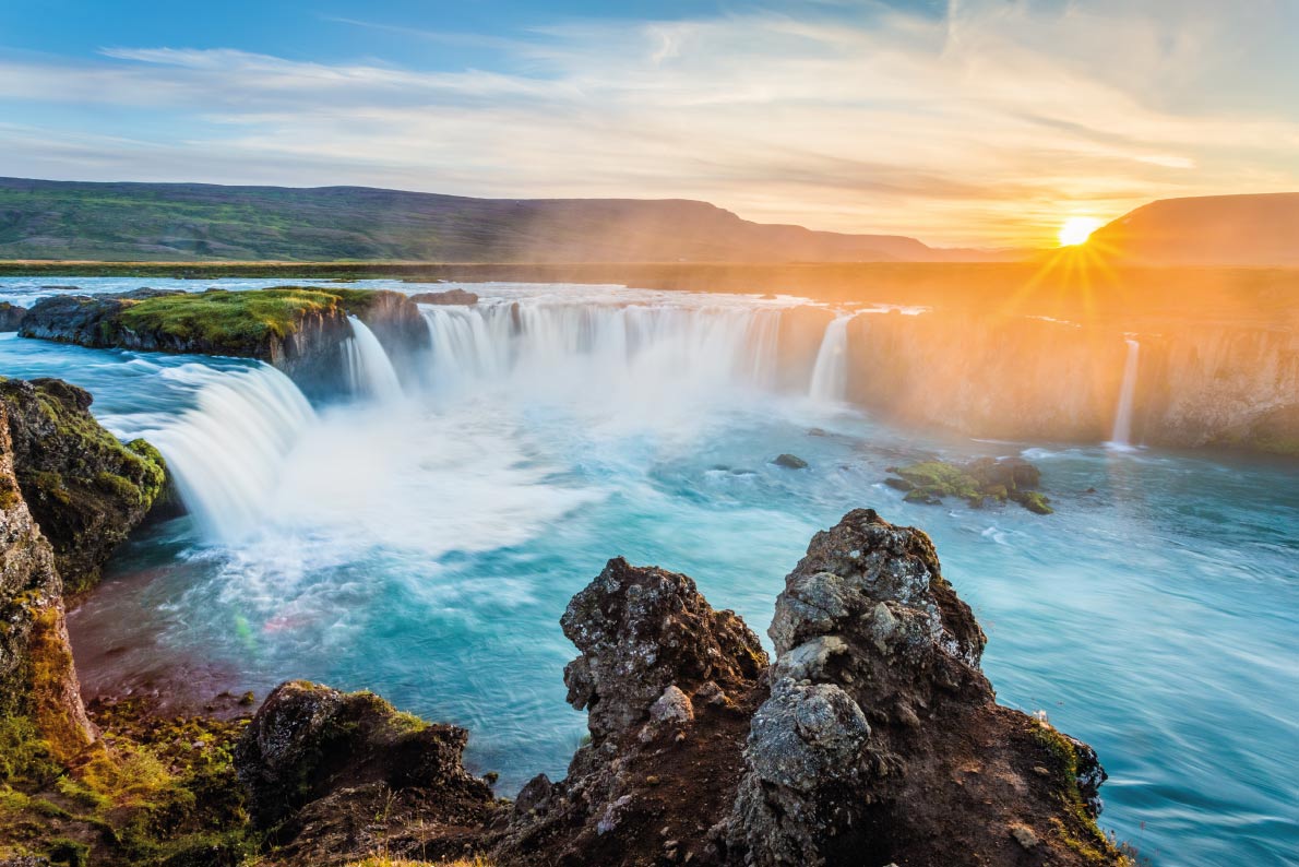 Best landscapes in Europe - Godafoss waterfall at sunset, Iceland, Europe Copyright ronnybas