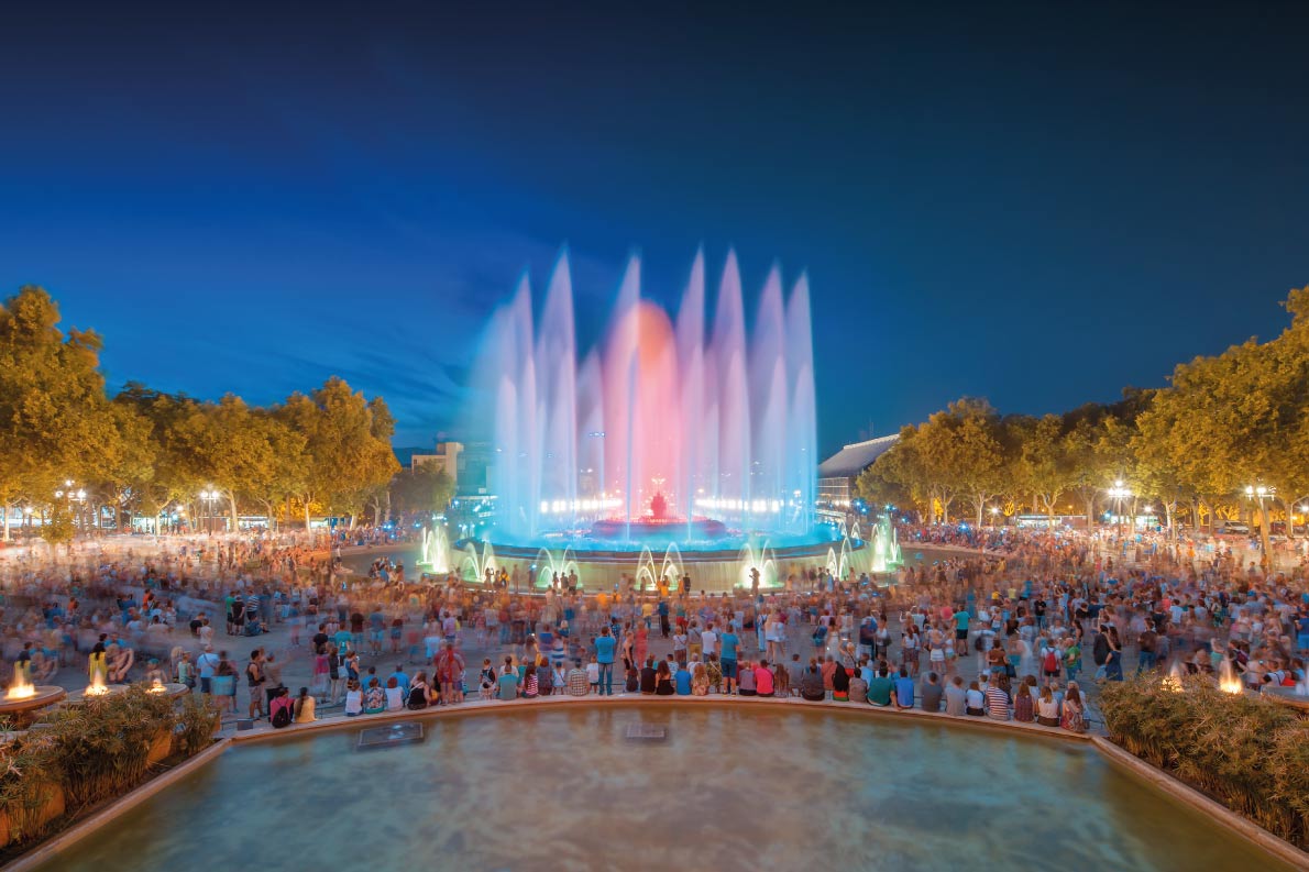 Best fountains in Europe - Barcelona night view of Magic Fountain light show in Barcelona, Spain - European Best Destinations