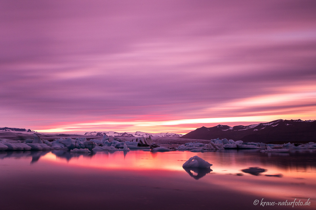 Gletscherlagune Jökulsarlon, Langzeitbelichtung