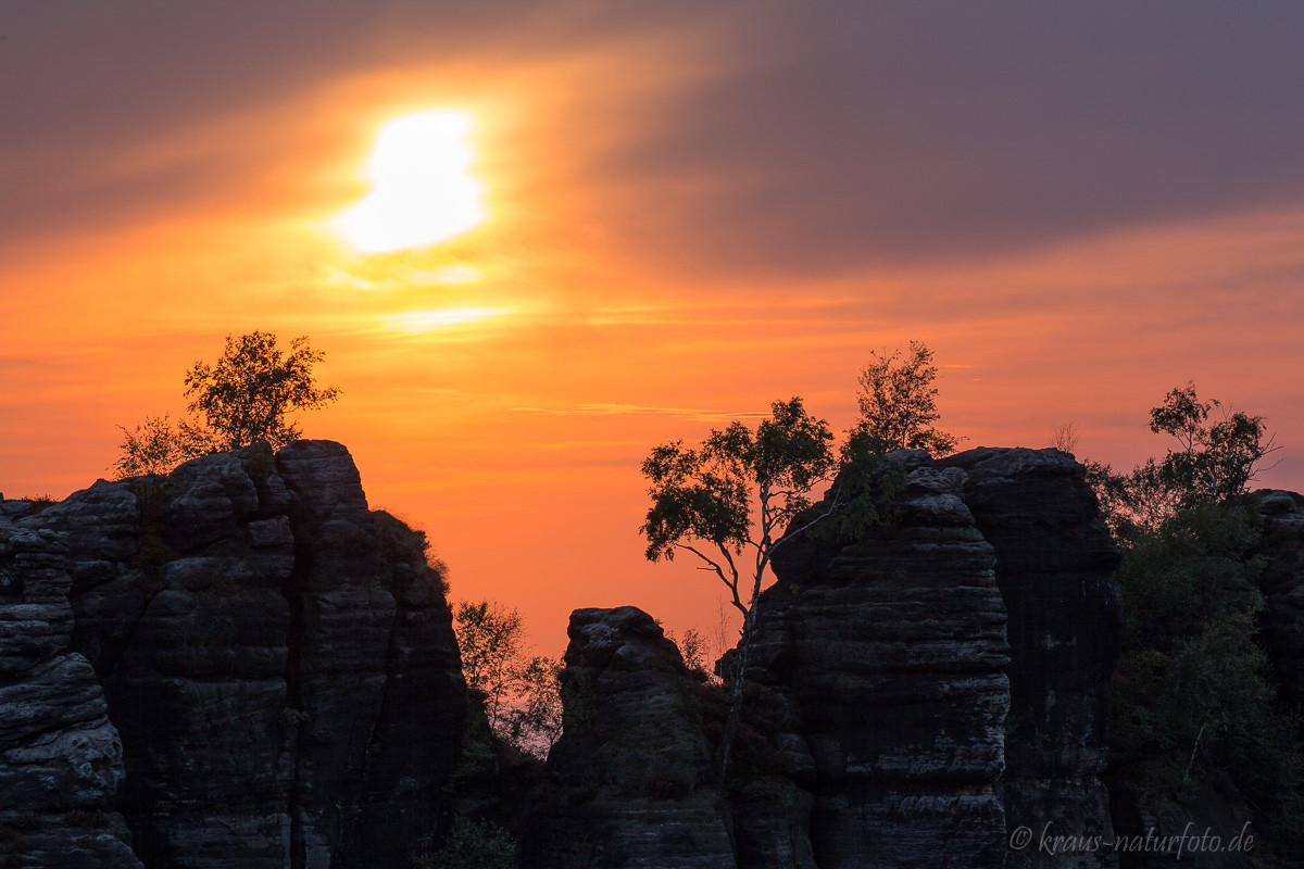 Sonnenuntergang über den Schrammsteinen