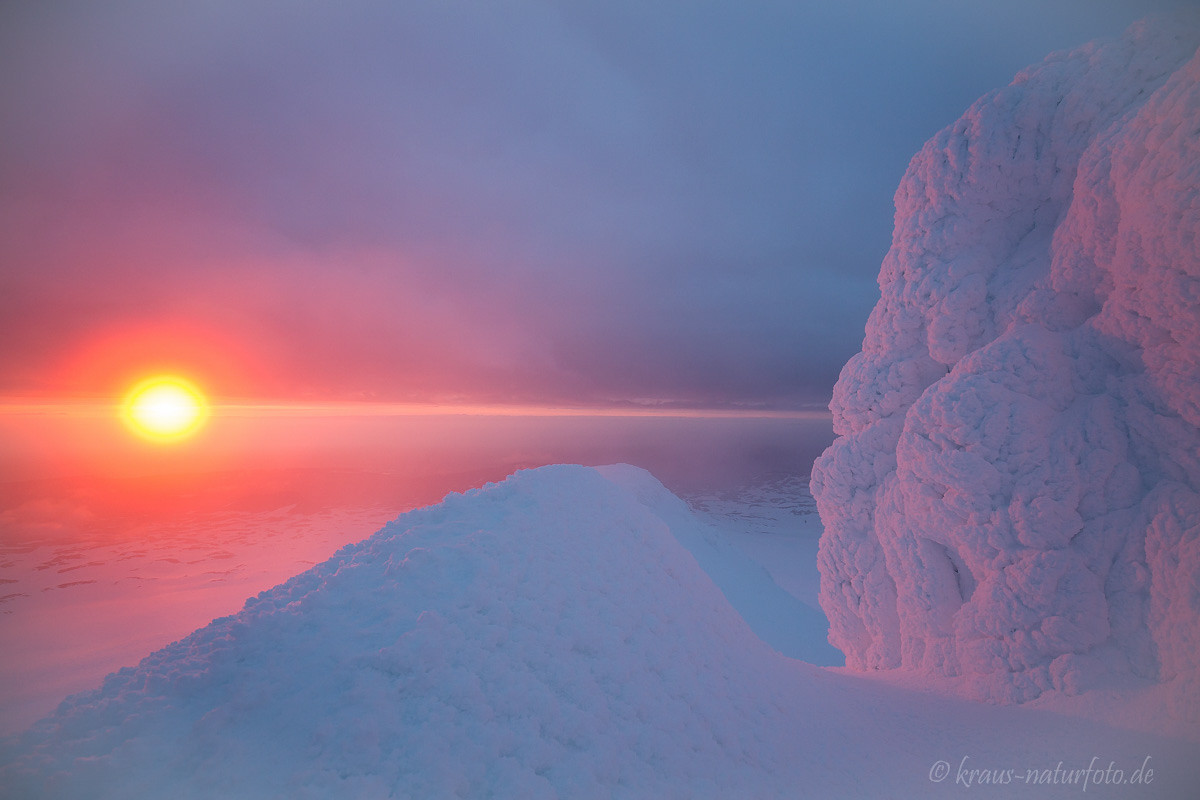 Blick vom Snaefellsjökull mit Sonnenhalo über den Westfjorden