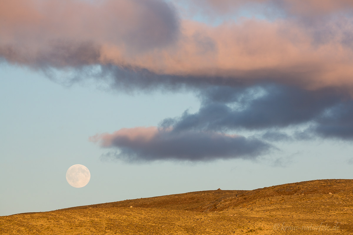 "Mondlandschaft", Vollmond zu Sonnenuntergang am Dovrefjell