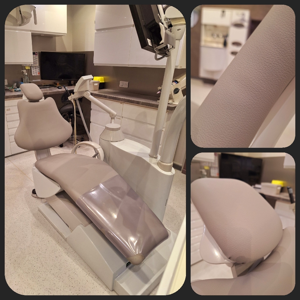 🪑➡️✨ Avant / Après  Rénovation complète d’un fauteuil de dentiste : ✔️ Mousse mémoire de forme pour un confort supérieur ✔️ Revêtement simili cuir doux, résistant et facile d’entretien ✔️ Un design moderne et hygiénique  Un fauteuil transformé pour le bien-être des patients et du praticien.  