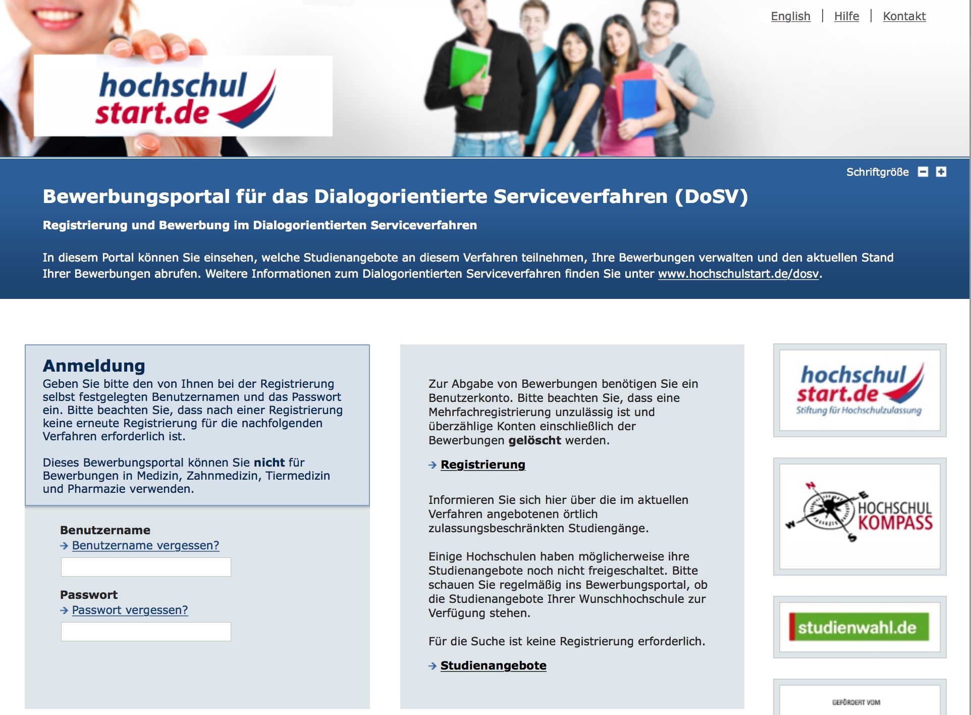 Screenshot des DoSV-Onlineportals