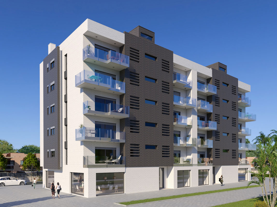 Infografía de arquitectura de edificio en Murcia