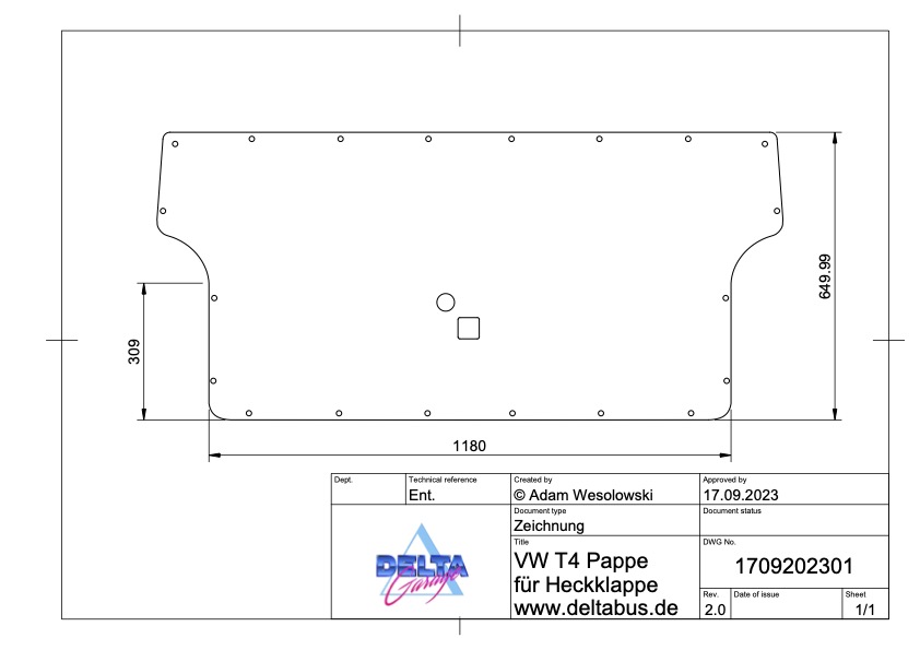 VW T4 Verkleidung der Heckklappe, Pappe - Zeichnung