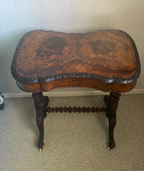Burr Walnut Sewing table with full interior  Circa 1860        Price $2100