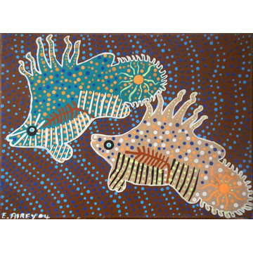 Artist: E Airey | Australia | 2004 |  "2 Fish" | Acrylic on Canvas | H:295 x W:400 mm | Price: $200.00