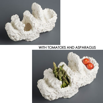 Artist: Roger Hose | "Fat Lips" | 2010 | Clay, Acrylic Paint, Tomatoes and Asparagus | H:270 x W:310 x D:120mm | Price: $350.00