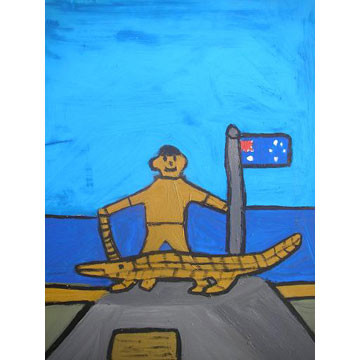 Artist: Nicholas Rodgers | New Zealand | "Crocodile Man" | Acrylic on Board | H:490 x W:400mm Price: $240.00