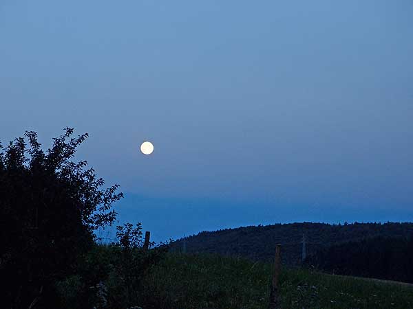 Das Lonsinger Tal bei St. Johann auf der Schwäbischen Alb in einer Vollmondnacht.