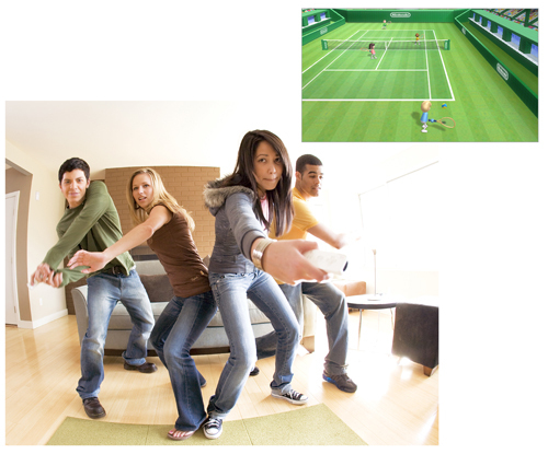 Un grupo de amigos juega con la Wii, una consola de 7ª generación