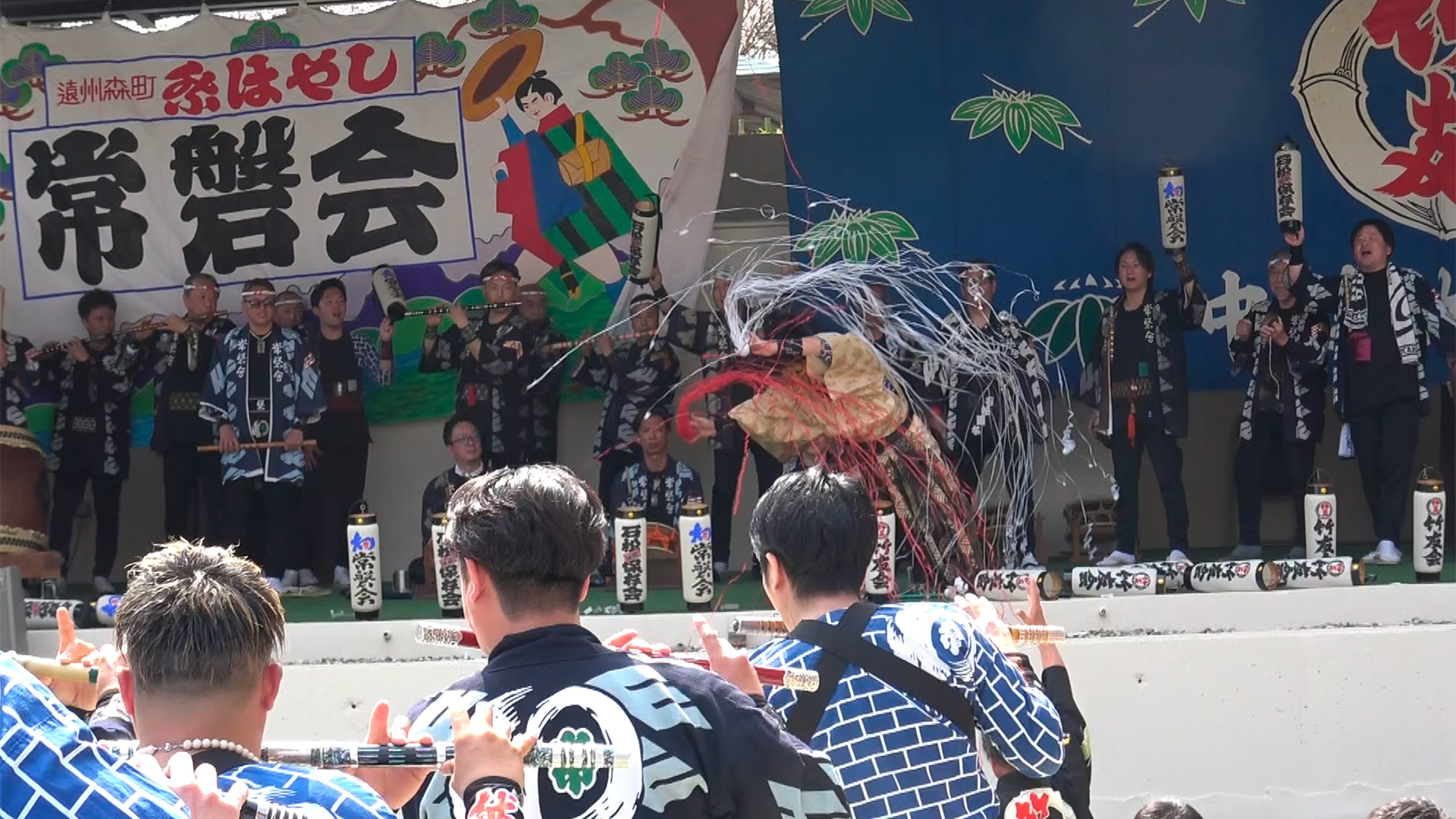 常磐会総本部お囃子と「般若の舞」の披露「鉄火囃子」全会員による合奏