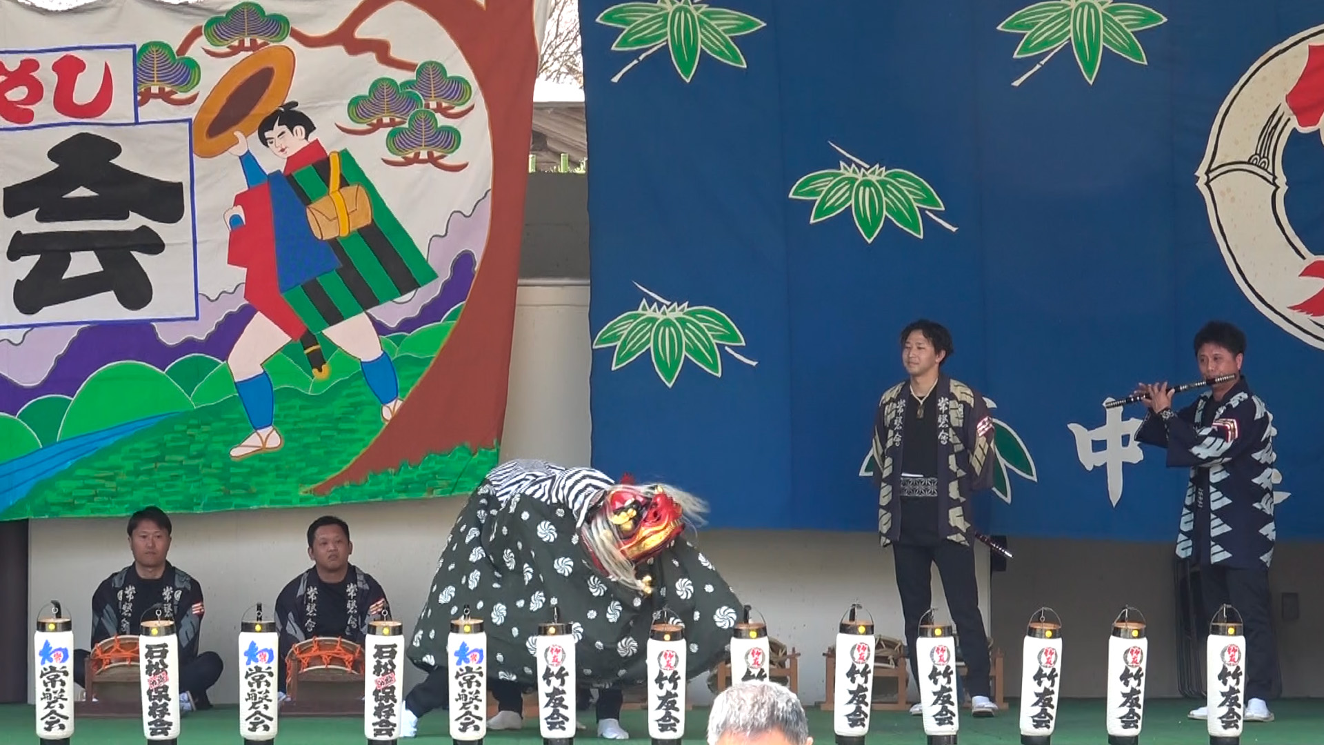 常磐会お囃子と獅子舞の披露「四丁目〜農兵節」