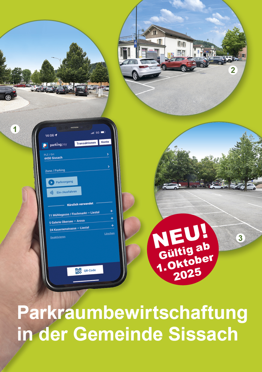 Gestaltung von Prospekt Parkraumbewirtschaftung der Gemeinde Sissach
