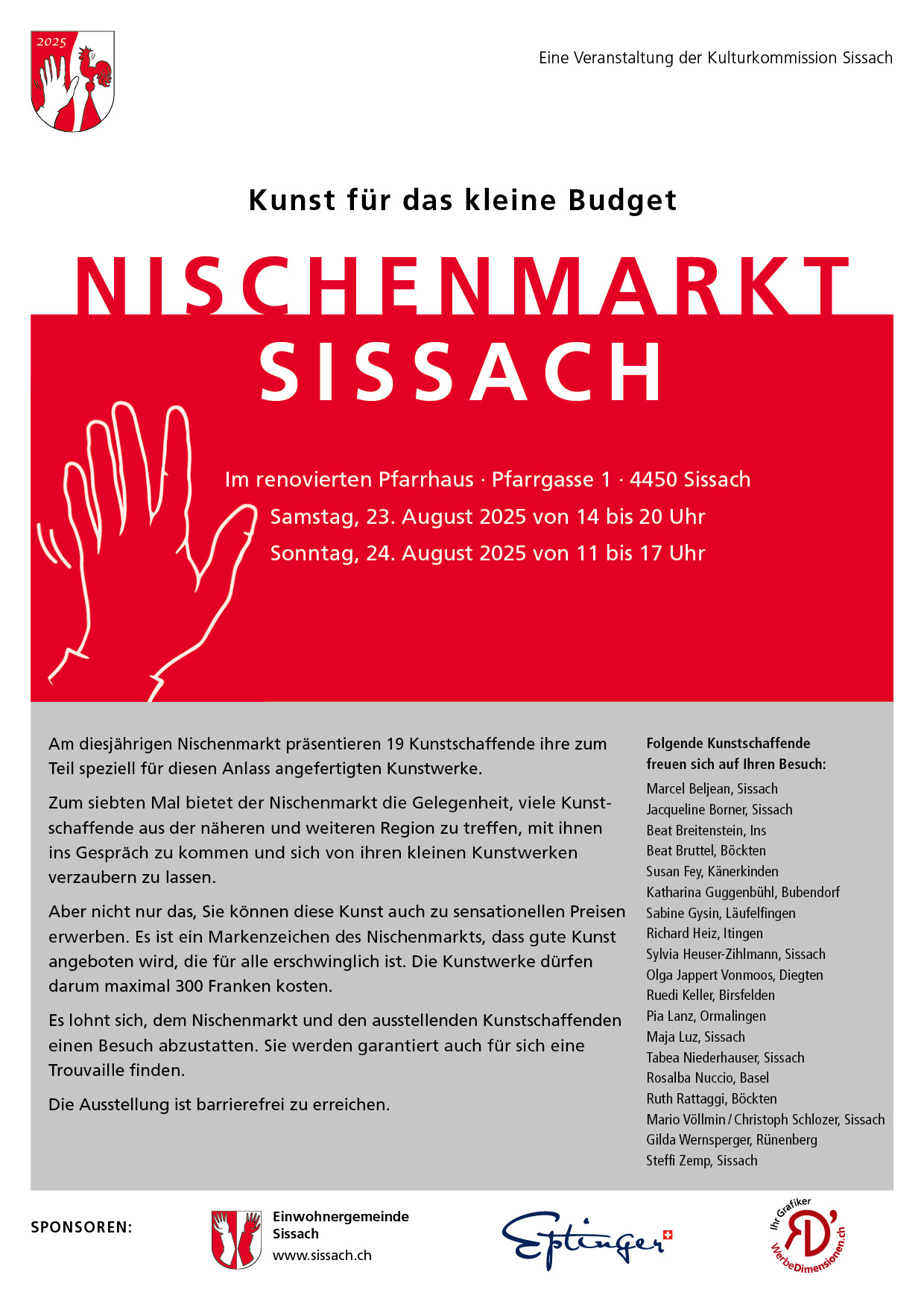 Gestaltung Plakat, Blache und Flyer Nischenmarkt Sissach