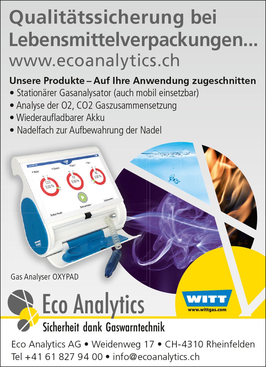 Gelegenheitsinserat Fachzeitschriften Eco Analytics AG, Sicherheit dank Gaswarntechnik, Rheinfelden
