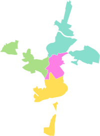 Mapa de la división en distritos de Cáceres.