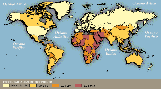 MAPA DEL PORCENTAJE ANUAL DE CRECIMIENTO POR CONTINENTES.