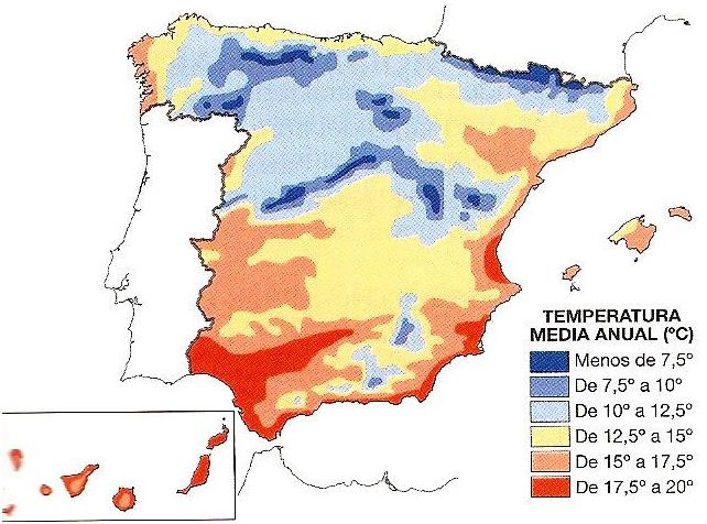 MAPA DE LAS TEMPERATURAS MEDIAS ANUALES.