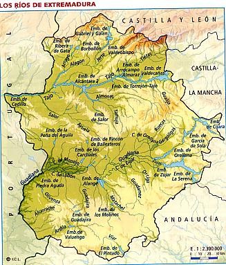 Mapa de Rios en Extremadura I.