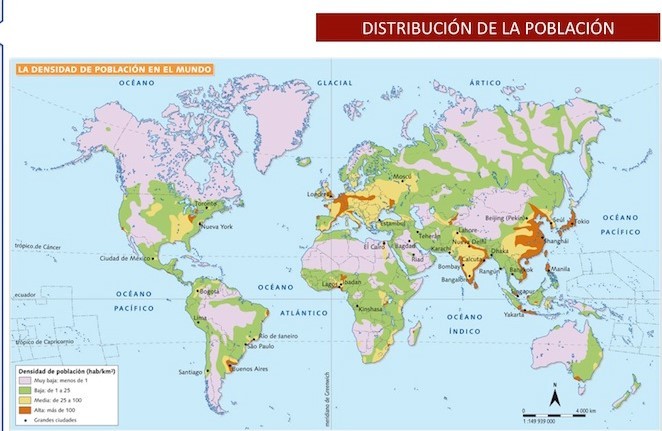 LA DISTRIBUCIÓN DE LA POBLACIÓN MUNDIAL. Mapa 1.