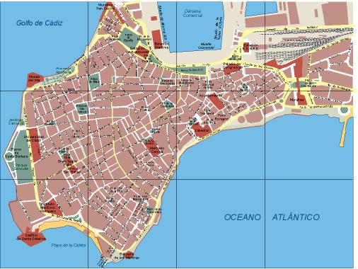 Plano urbano de Cádiz.