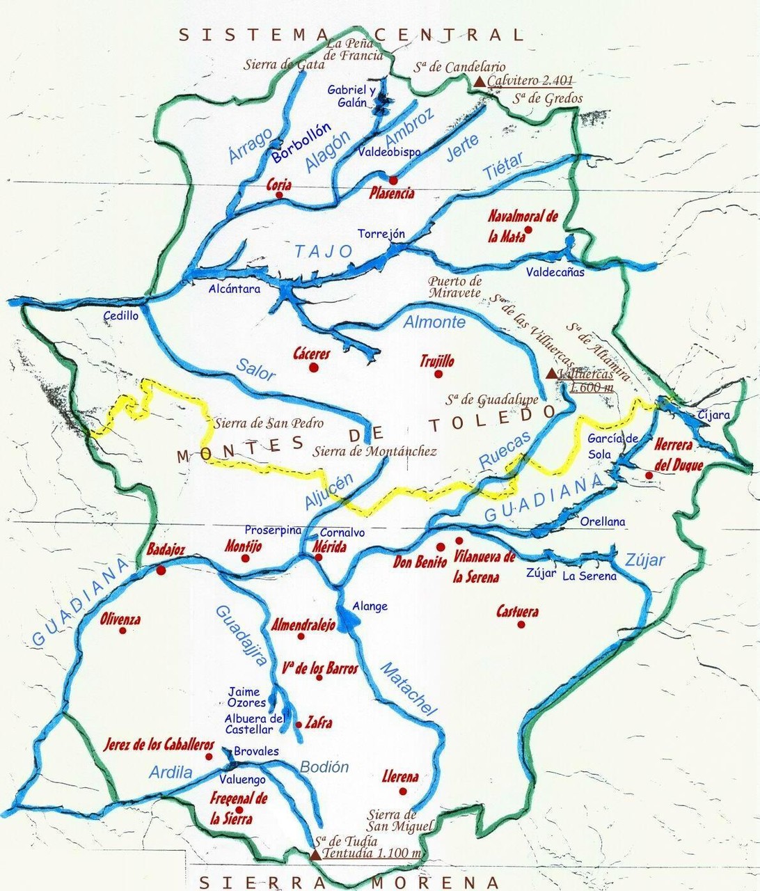 Mapa de Rios en Extremadura II.