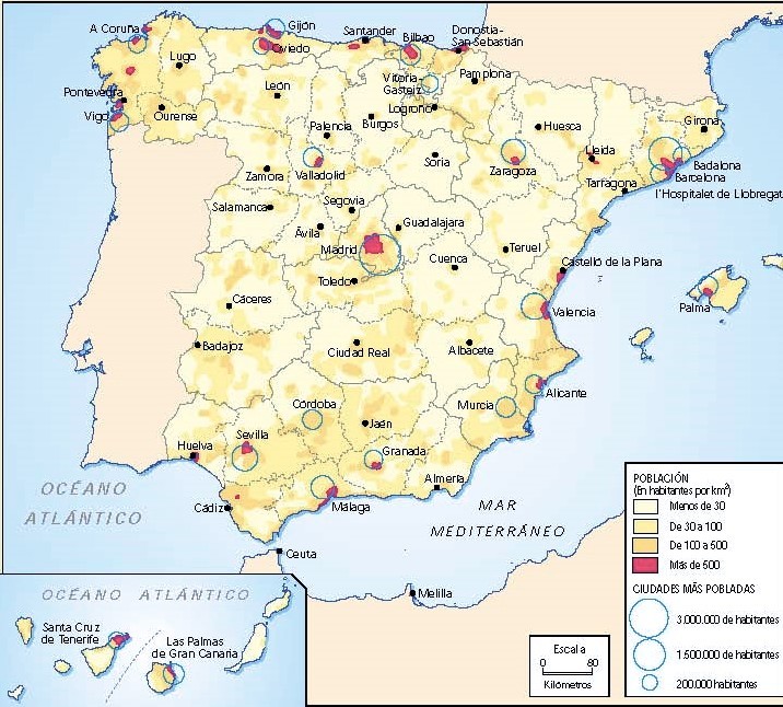 La distribución de la población española.
