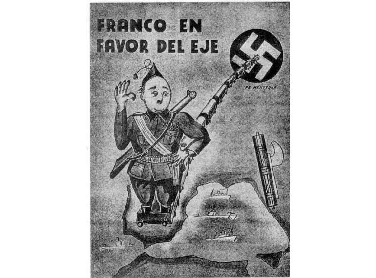 Caricatura de Franco apoyando el Eje Roma-Berlín.