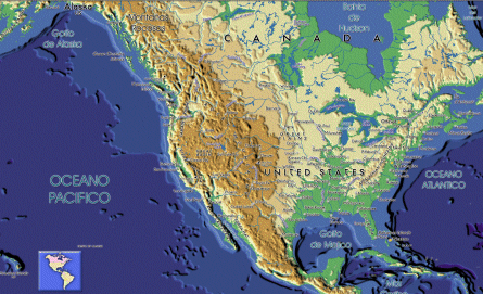 MAPA FÍSICO DE NORTEAMÉRICA.