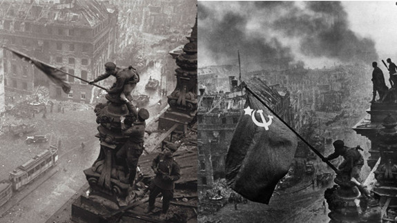 Foto trucada de la entrada soviética en Berlín (manipulación de Stalin).