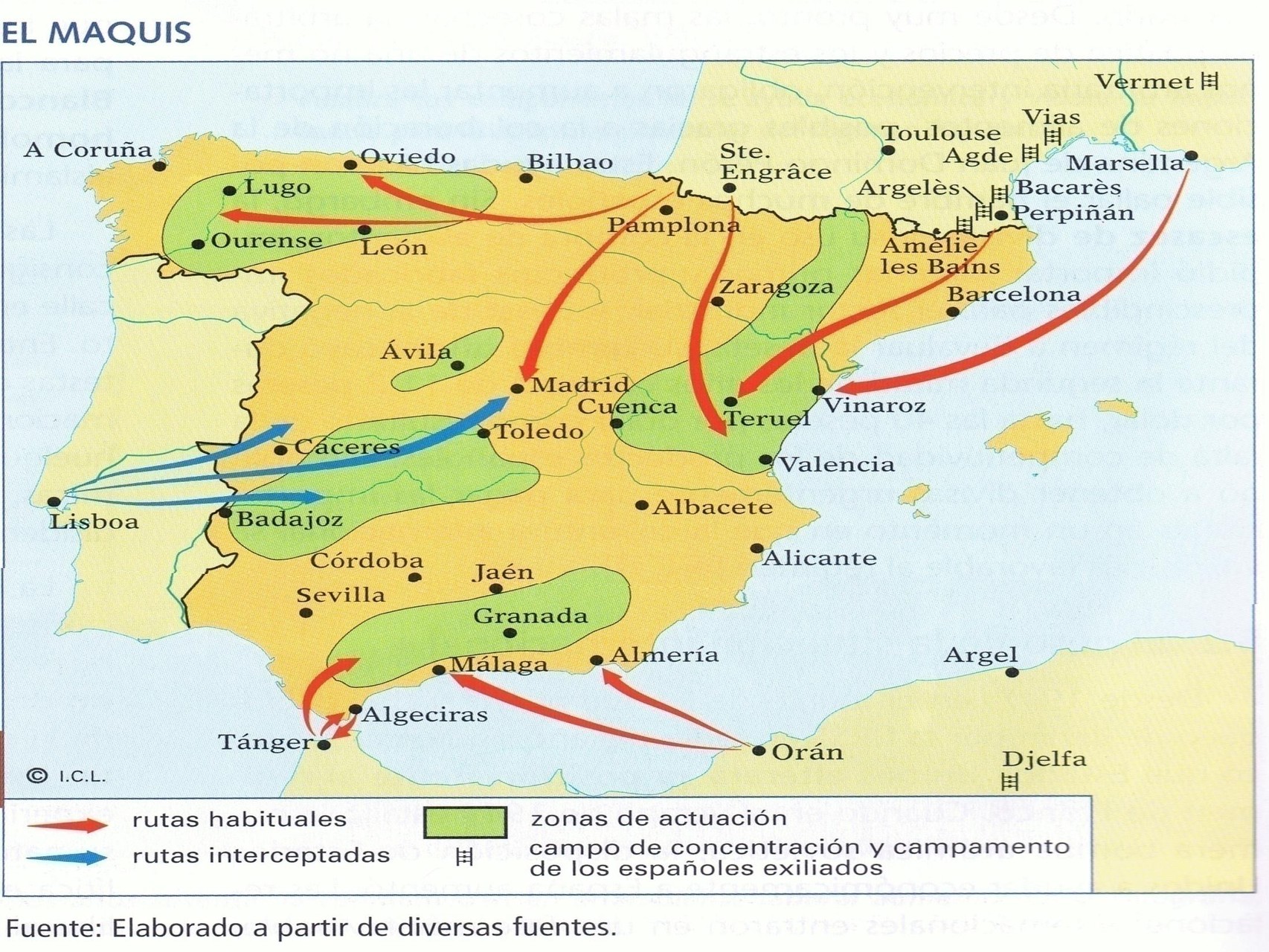 Mapa de las rutas de los maquis.