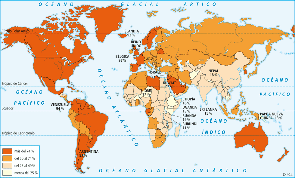 MAPA DE LA POBLACIÓN URBANA EN EL MUNDO.