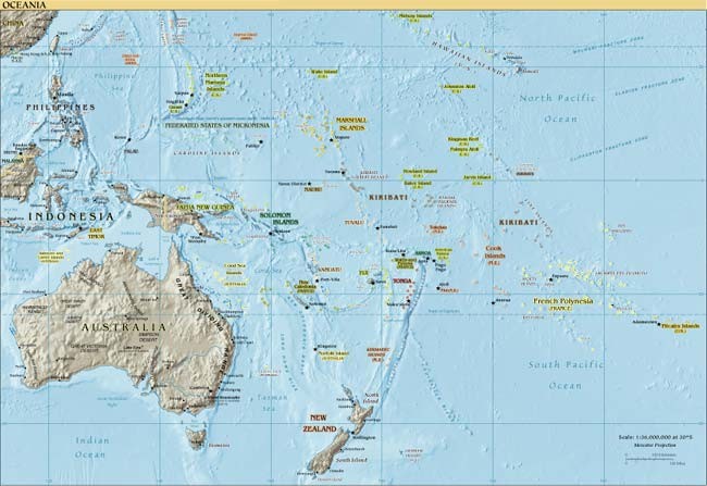 MAPA FÍSICO DE OCEANÍA.