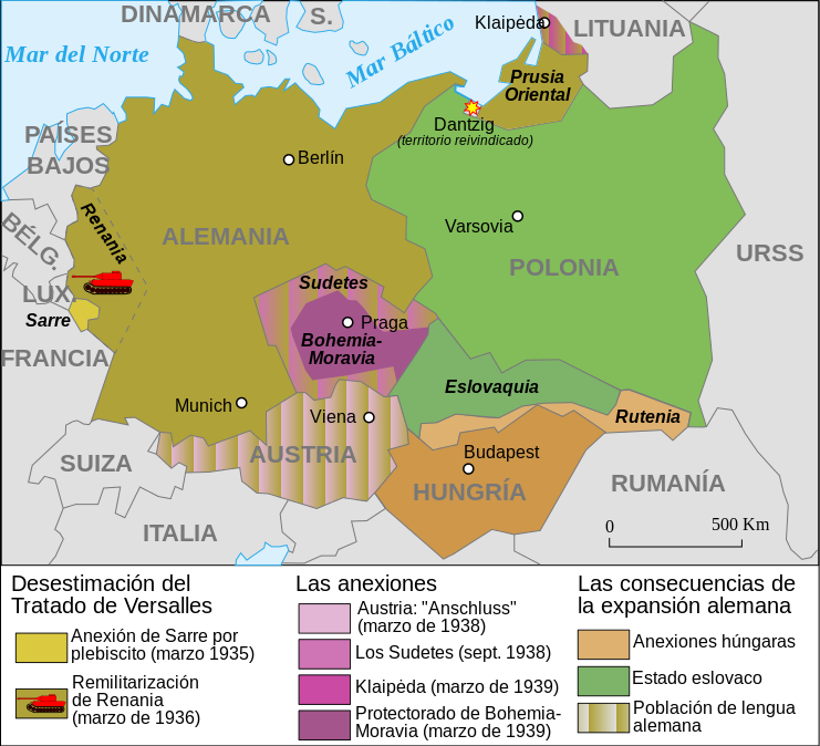 Mapa de la ocupación alemana de 1933-39