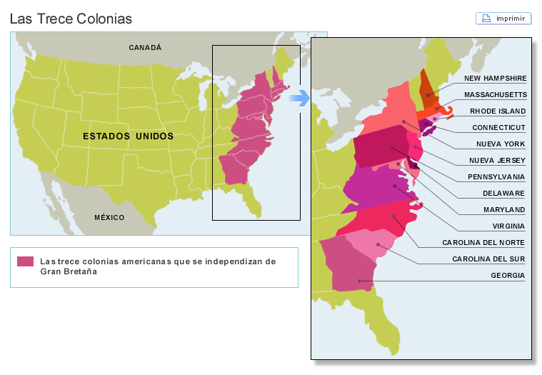 Las Trece colonias en 1776.