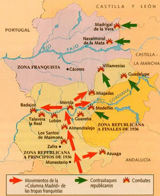 Mapa de la Guerra Civil en Extremadura