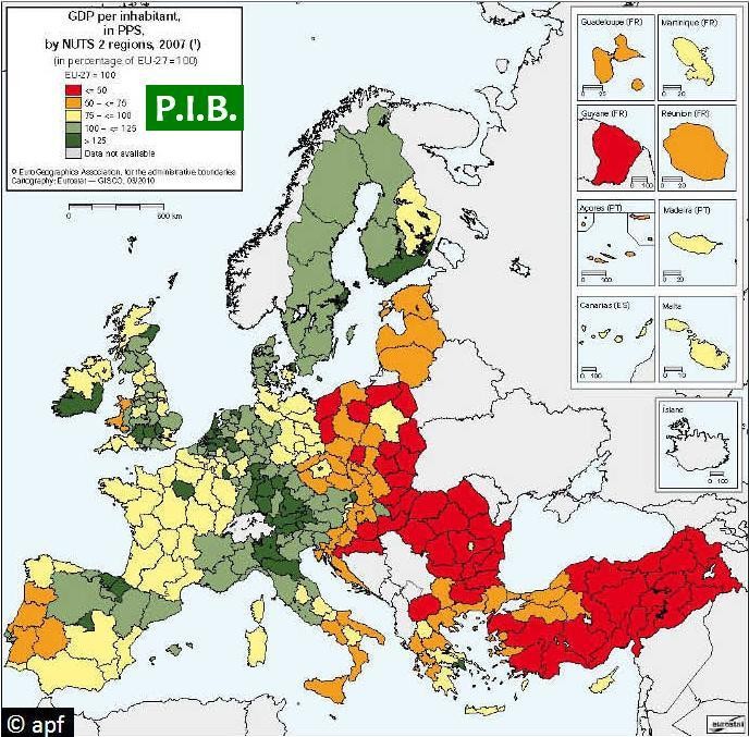 P.I.B. regional en Europa (2007).