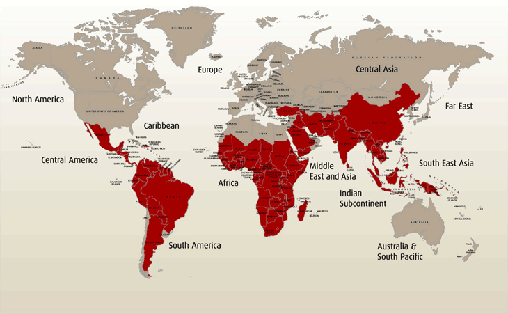 Mapa mundial de la MALARIA. 