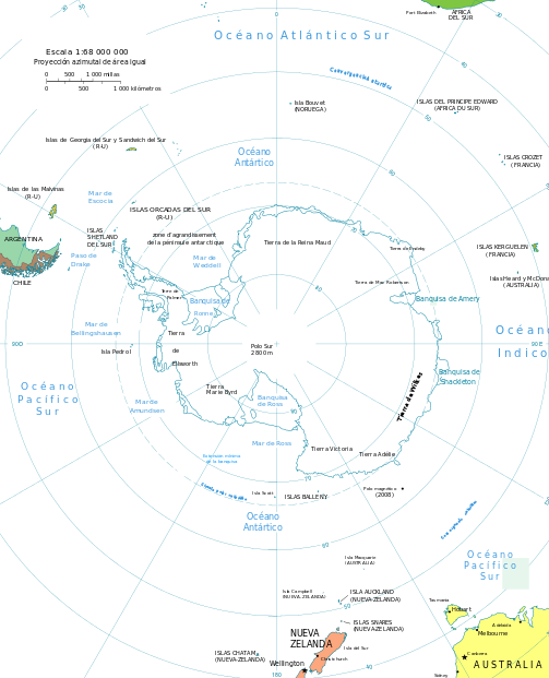 Mapa de la Antártida.