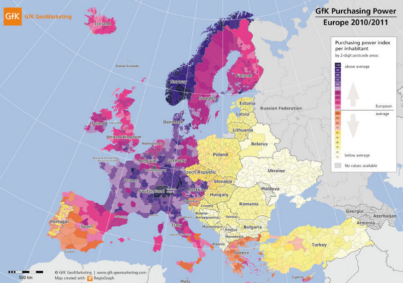 PODER ADQUISITIVO PER CÁPITA EN EUROPA 2010