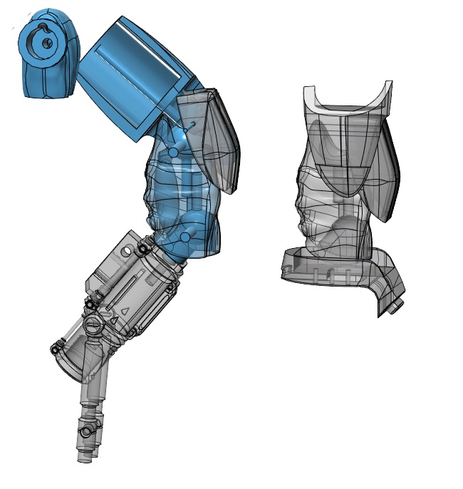 Fusion360でSATにして123DでDWGで軽量化して可動を入れてゆきますぅ～イエサブ製のジョイントを使います。PPCｰT05ダブルボールジョイントで6ｍｍのダブルボールを肩アーマー、脇と肘に、ボールジョイントラージTｰ114で股関節は７ｍｍボールを使い繋ぐだけで動くようにします。＾＾ヒザ関節は球体ジョイントラージ１シート12mm玉を左右で４個使用します。　画像はヒザ関節の標準的な可動域ですが、もっと動かしたい方はヒザのシーリングの後ろを切り欠いても良いかと思います。