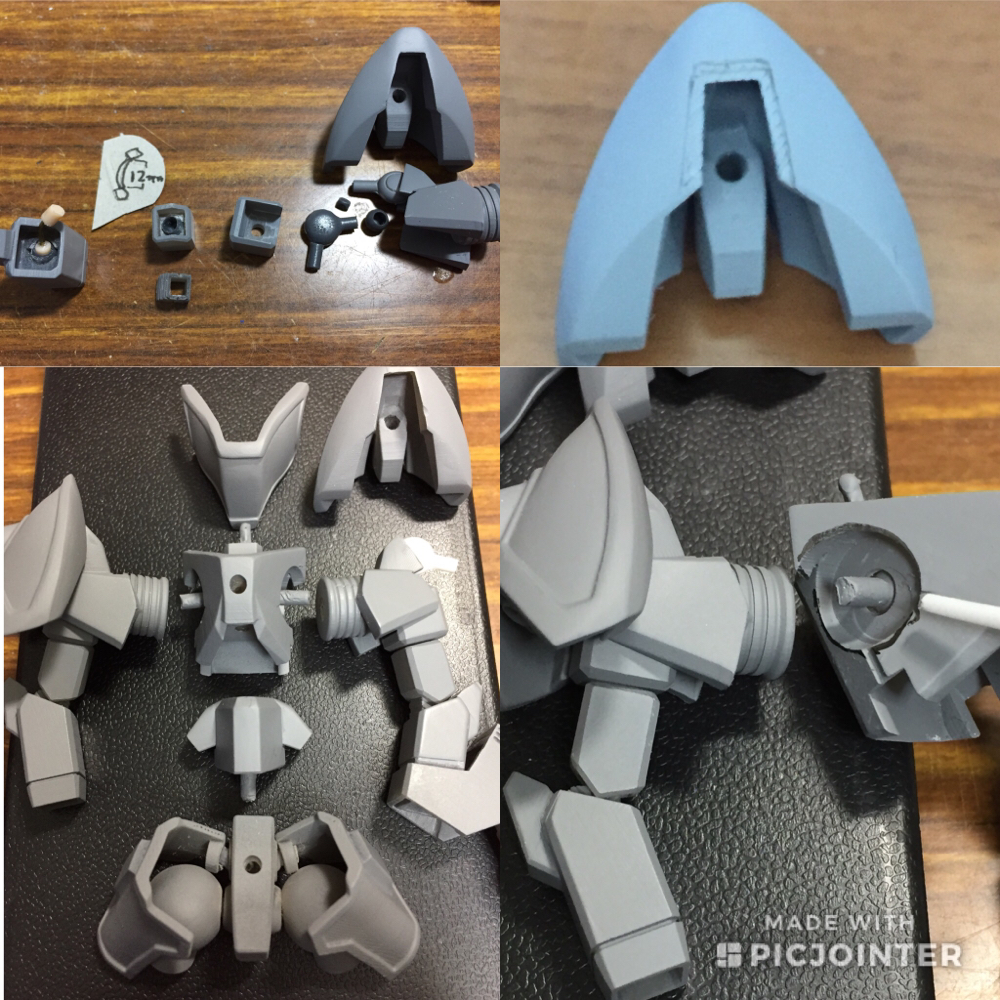 肘は 3mmランナー に 1mm真鍮棒を 少し曲げて ボール間12mm で作ると 肘が90度 曲がります(^^) 画像右側の 黒ペン 書き 部分は エンドミルで削って あげて下さり(^^)